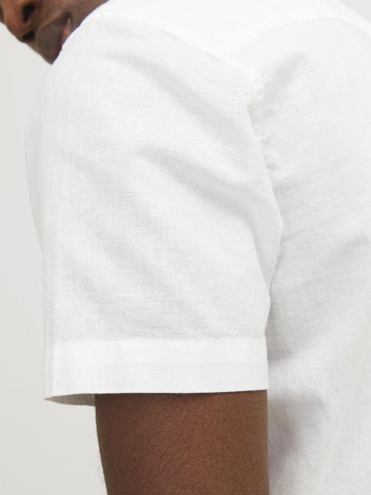 Jack & Jones Overhemd Wit heren (SUMMER BAND LINEN BLEND SHIRT S/S - 12253970.WHITE) - GL Sport (Sluis)