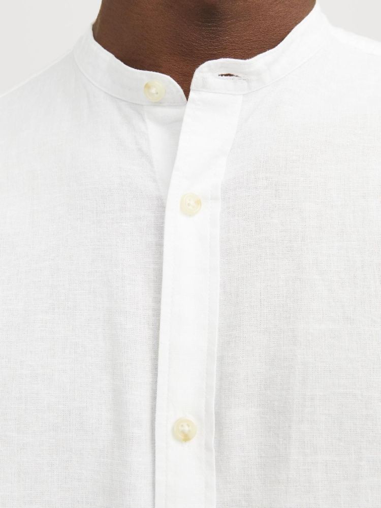 Jack & Jones Overhemd Wit heren (SUMMER BAND LINEN BLEND SHIRT S/S - 12253970.WHITE) - GL Sport (Sluis)