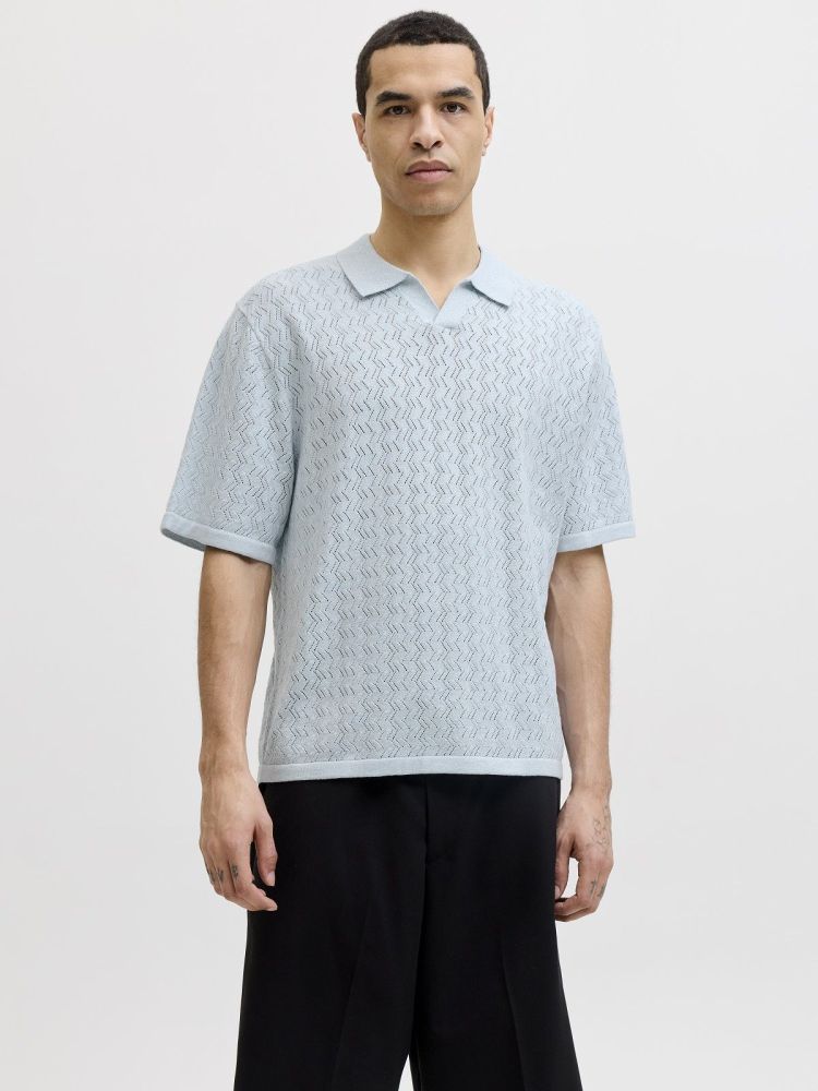 Jack & Jones Polo Blauw heren (TYLER KNIT SS SPLIT NECK POLO - 12295227.CASHMEREBLUE) - GL Sport (Sluis)