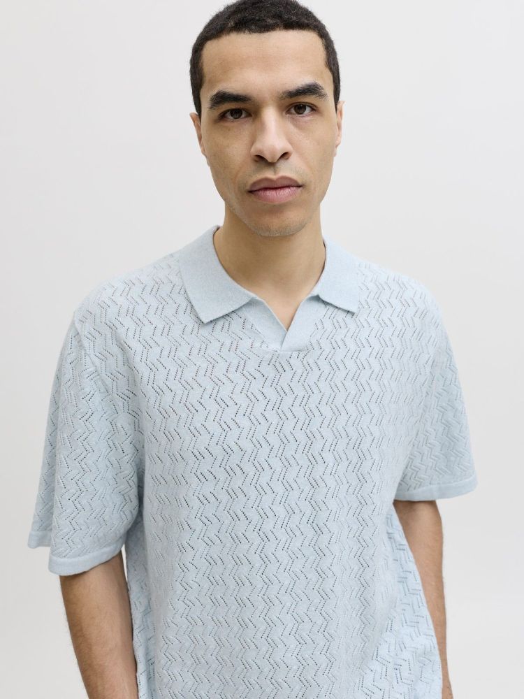 Jack & Jones Polo Blauw heren (TYLER KNIT SS SPLIT NECK POLO - 12295227.CASHMEREBLUE) - GL Sport (Sluis)