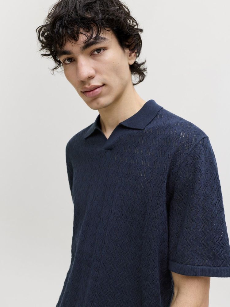 Jack & Jones Polo Blauw heren (TYLER KNIT SS SPLIT NECK POLO - 12295227.SKYCAPTAIN) - GL Sport (Sluis)