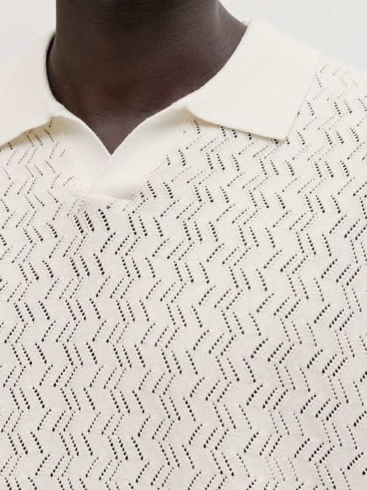 Jack & Jones Polo Off-white heren (TYLER KNIT SS SPLIT NECK POLO - 12295227.SEASALT) - GL Sport (Sluis)