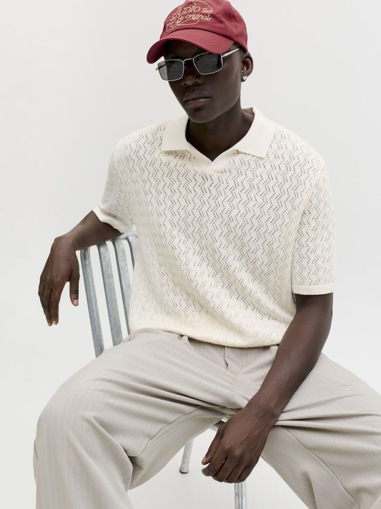 Jack & Jones Polo Off-white heren (TYLER KNIT SS SPLIT NECK POLO - 12295227.SEASALT) - GL Sport (Sluis)