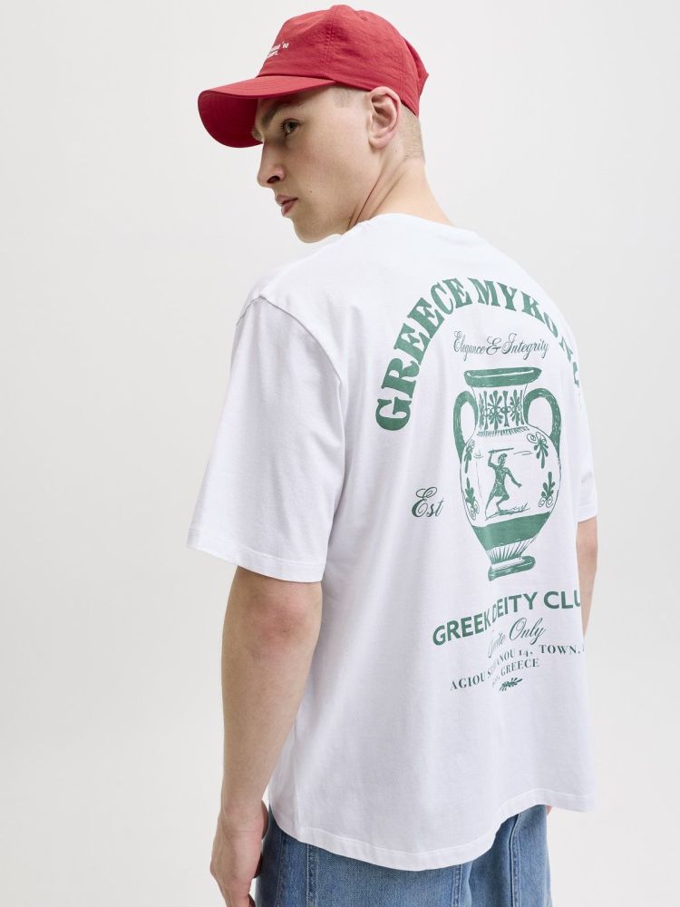 Jack & Jones T-shirt Wit heren (VACATION TEE SS CREW NECK - 12295446.BWHITE/GREECE) - GL Sport (Sluis)
