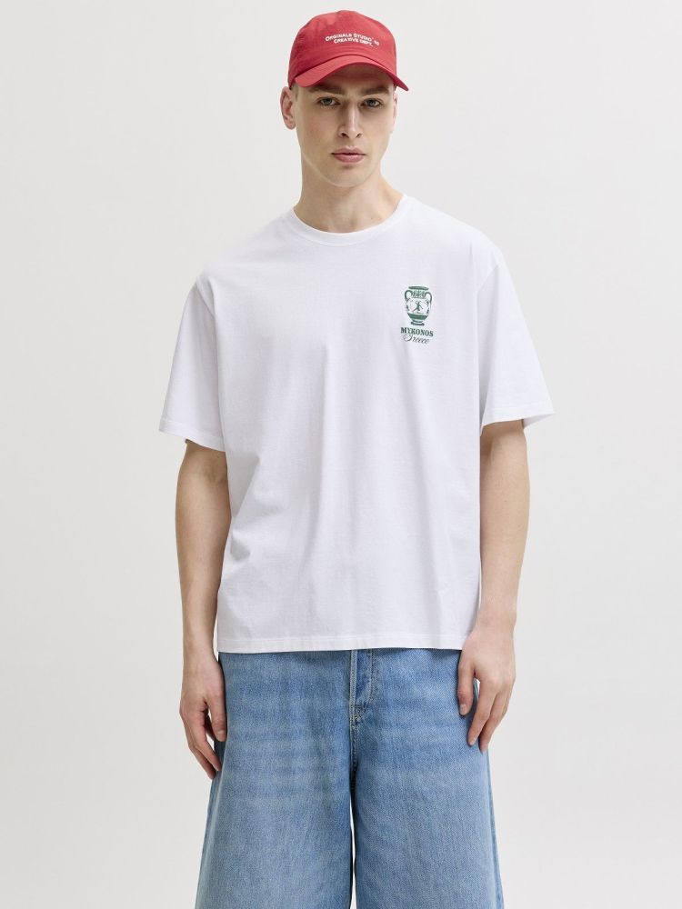 Jack & Jones T-shirt Wit heren (VACATION TEE SS CREW NECK - 12295446.BWHITE/GREECE) - GL Sport (Sluis)