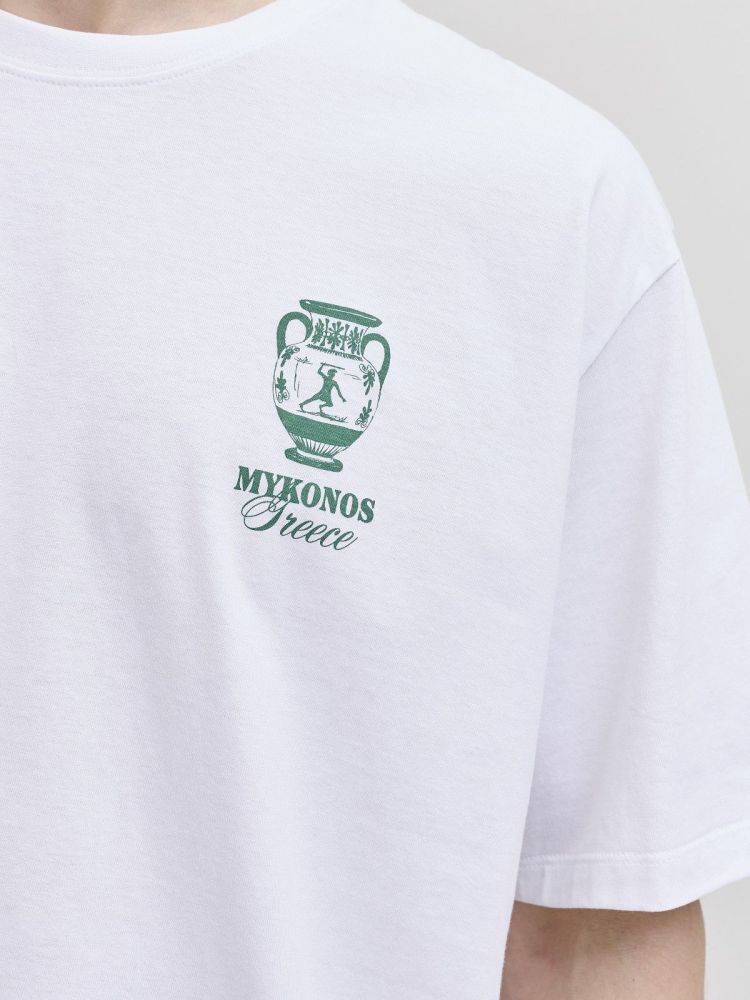 Jack & Jones T-shirt Wit heren (VACATION TEE SS CREW NECK - 12295446.BWHITE/GREECE) - GL Sport (Sluis)