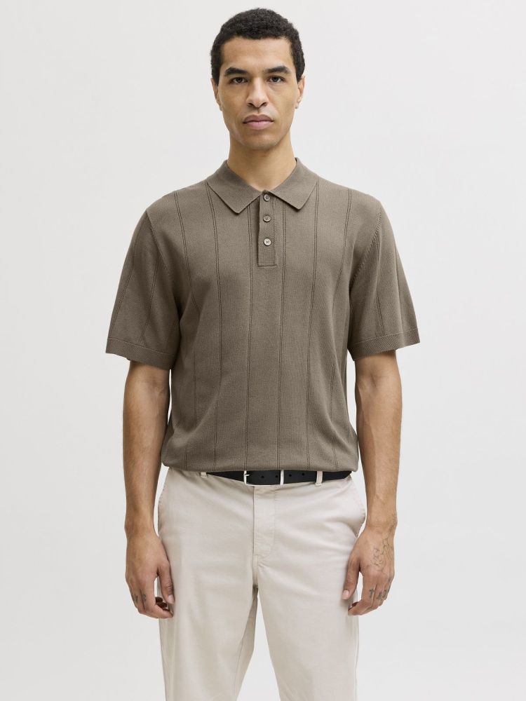 Jack & Jones Polo Taupe heren (WILLIAM STRUCTURE KNIT SS POLO - 12291042.MOREL) - GL Sport (Sluis)