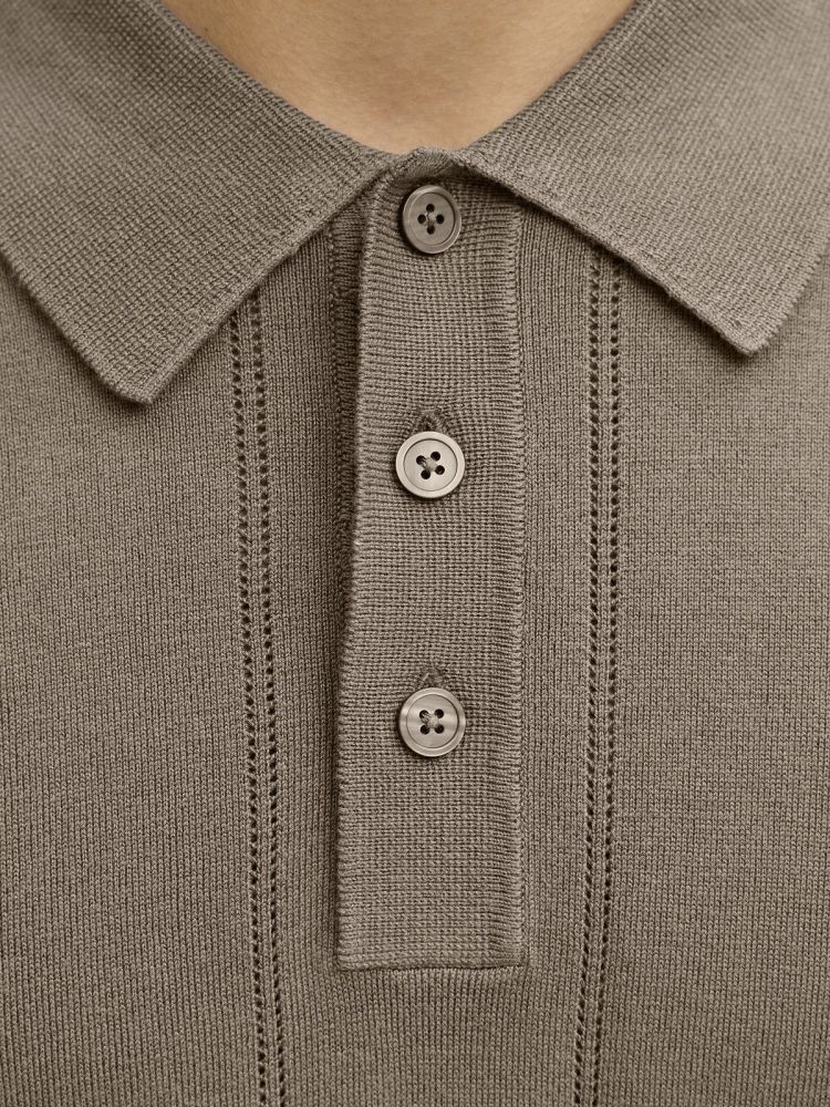 Jack & Jones Polo Taupe heren (WILLIAM STRUCTURE KNIT SS POLO - 12291042.MOREL) - GL Sport (Sluis)