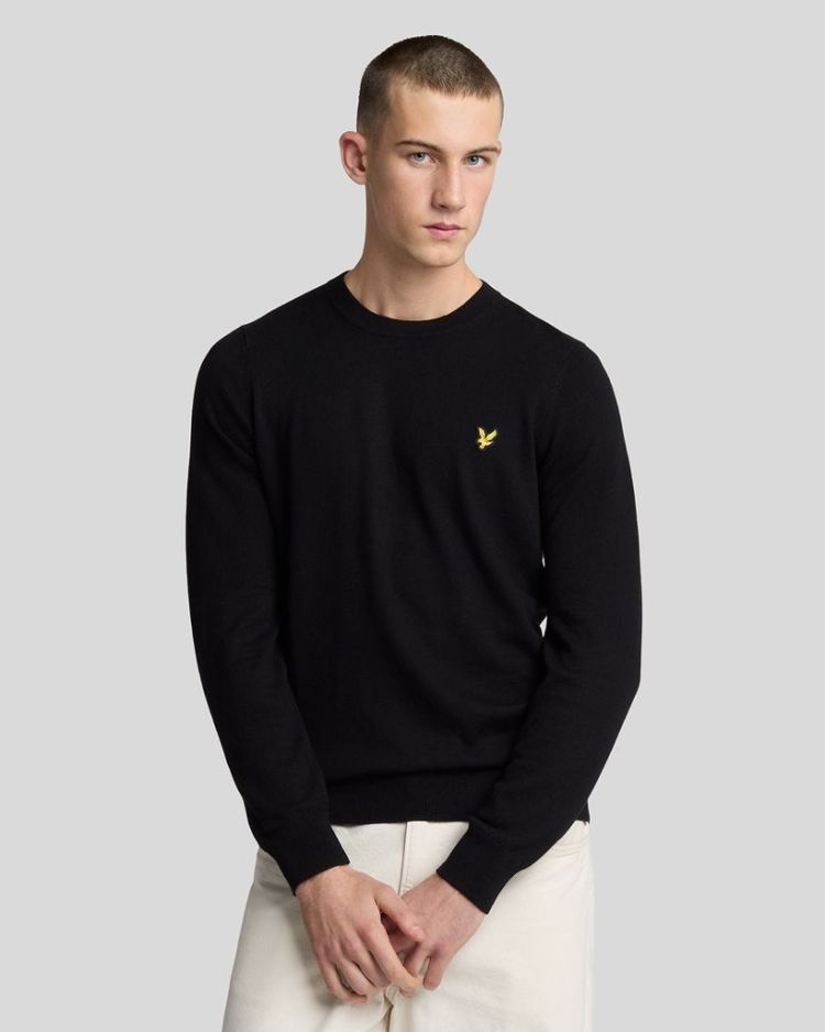 Lyle & Scott Pull Zwart heren (COTTON MERINO CREW NECK JUMPER - KN2110VC.Z865) - GL Sport (Sluis)