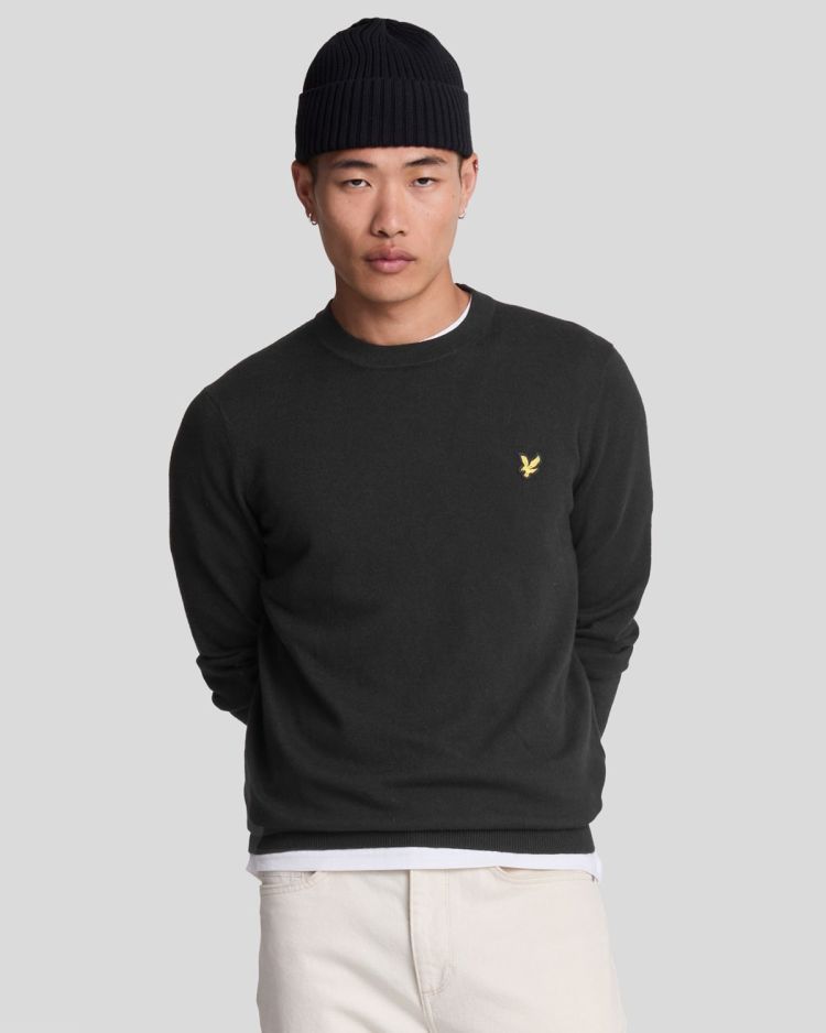 Lyle & Scott Pull Zwart heren (COTTON MERINO CREW NECK JUMPER - KN2110V.Z865) - GL Sport (Sluis)