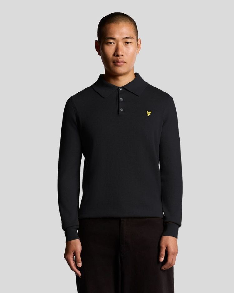 Lyle & Scott Polo Blauw heren (COTTON MERINO LONG SLEEVE KNITTED POLO - KN2113VC.Z271) - GL Sport (Sluis)