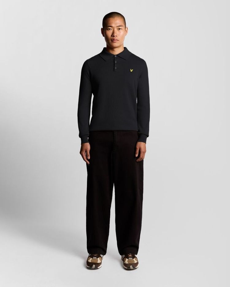 Lyle & Scott Polo Blauw heren (COTTON MERINO LONG SLEEVE KNITTED POLO - KN2113VC.Z271) - GL Sport (Sluis)