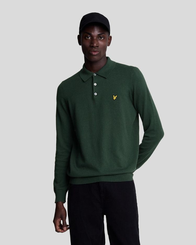 Lyle & Scott Polo Groen heren (COTTON MERINO LONG SLEEVE KNITTED POLO - KN2113V.X311) - GL Sport (Sluis)