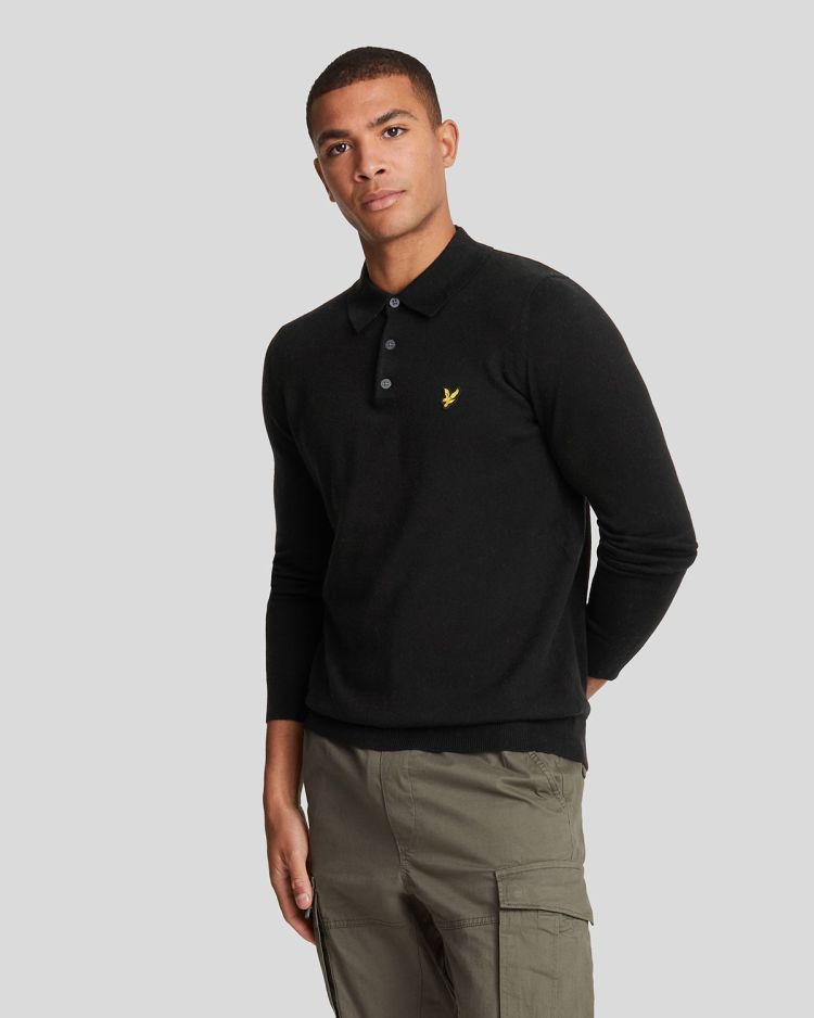 Lyle & Scott Polo Zwart heren (COTTON MERINO LONG SLEEVE KNITTED POLO - KN2113V.Z865) - GL Sport (Sluis)