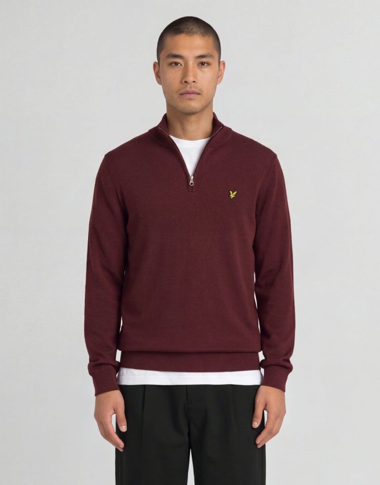 Lyle & Scott Pull Bordeaux heren (COTTON MERINO QUARTER ZIP JUMPER - KN2112VC.Z562) - GL Sport (Sluis)
