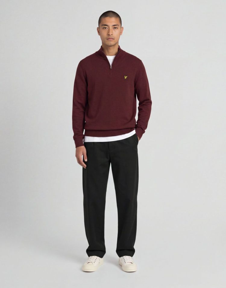 Lyle & Scott Pull Bordeaux heren (COTTON MERINO QUARTER ZIP JUMPER - KN2112VC.Z562) - GL Sport (Sluis)