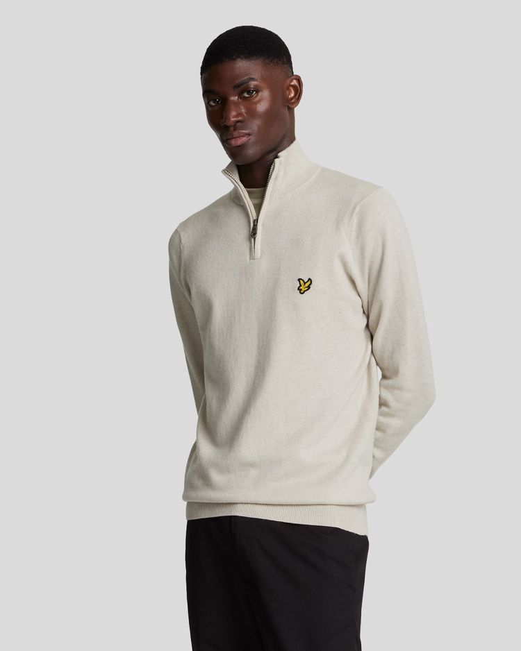 Lyle & Scott Pull Taupe heren (COTTON MERINO QUARTER ZIP JUMPER - KN2112V.W870) - GL Sport (Sluis)