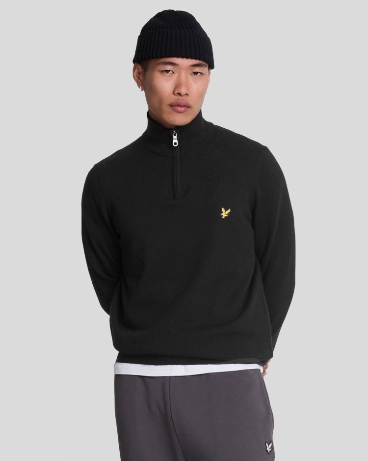 Lyle & Scott Pull Zwart heren (COTTON MERINO QUARTER ZIP JUMPER - KN2112V.Z865) - GL Sport (Sluis)