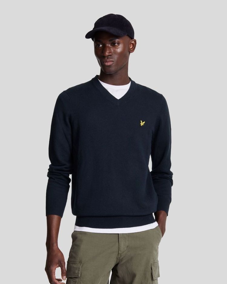 Lyle & Scott Pull Blauw heren (COTTON MERINO V-NECK JUMPER - KN2111VC.Z271) - GL Sport (Sluis)