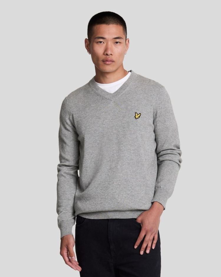 Lyle & Scott Pull Grijs heren (COTTON MERINO V-NECK JUMPER - KN2111VC.T28) - GL Sport (Sluis)
