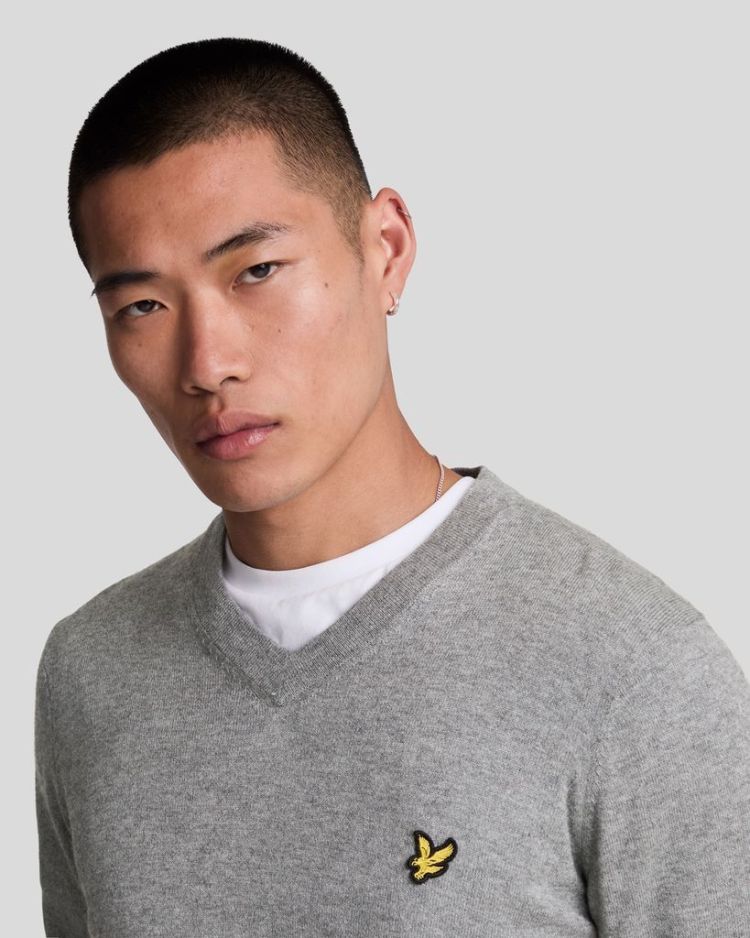 Lyle & Scott Pull Grijs heren (COTTON MERINO V-NECK JUMPER - KN2111VC.T28) - GL Sport (Sluis)
