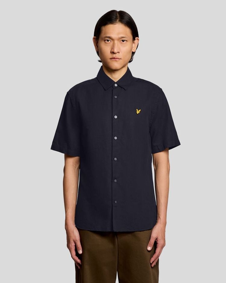 Lyle & Scott Overhemd Blauw heren (SHORT SLEEVE LINEN BLEND SHIRT - SW2411V.Z271) - GL Sport (Sluis)
