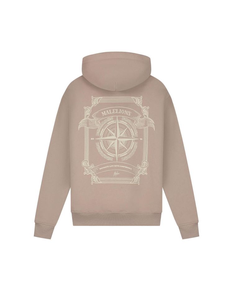 Malelions Hoodie Taupe heren (MEN COMPASS HOODIE - MM1-SS25-25.TAUPE) - GL Sport (Sluis)