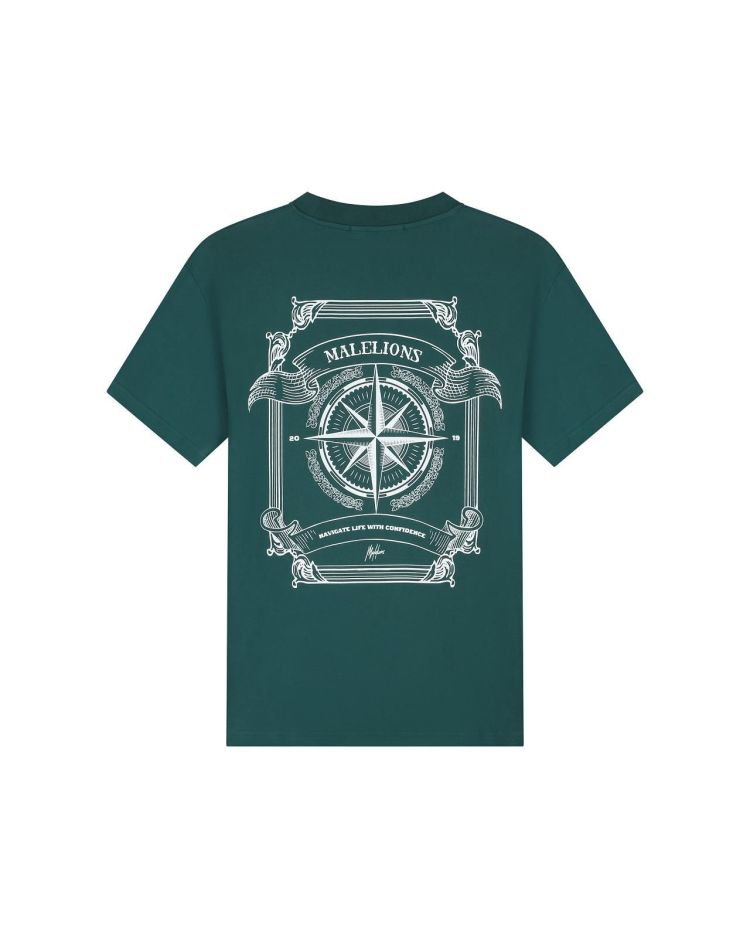 Malelions T-shirt Groen heren (MEN COMPASS T-SHIRT - MM1-SS25-29.PGREEN) - GL Sport (Sluis)