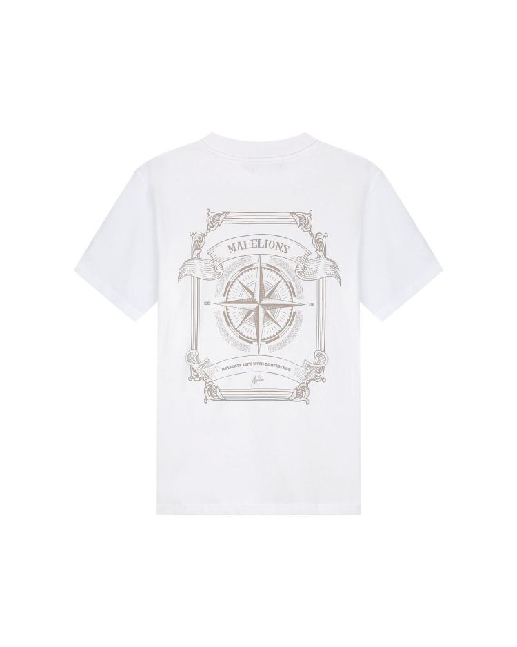 Malelions T-shirt Wit heren (MEN COMPASS T-SHIRT - MM1-SS25-29.WHITE) - GL Sport (Sluis)