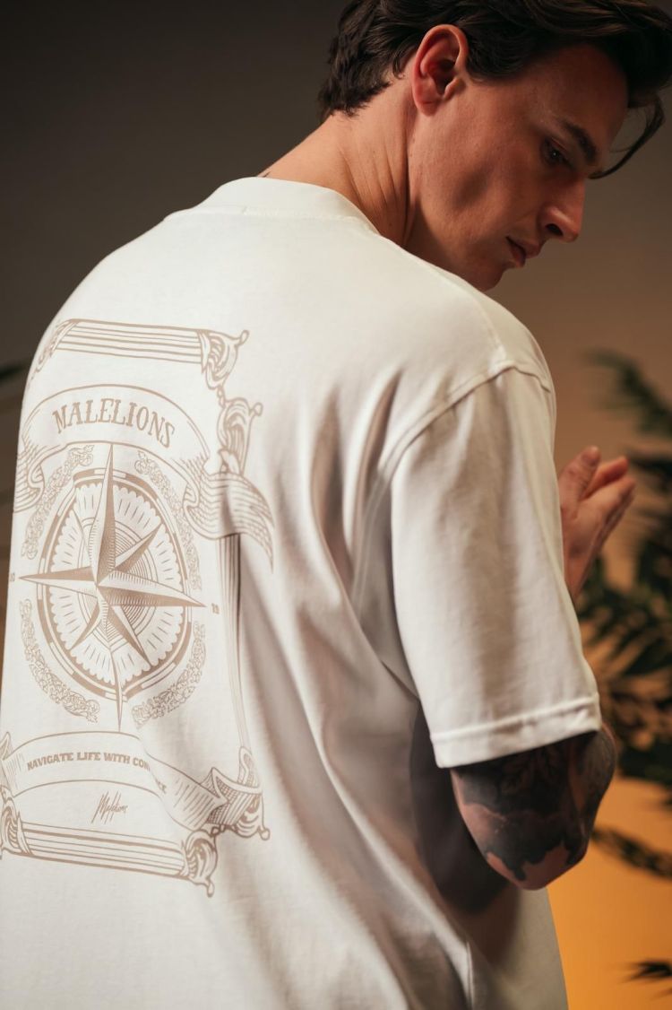 Malelions T-shirt Wit heren (MEN COMPASS T-SHIRT - MM1-SS25-29.WHITE) - GL Sport (Sluis)