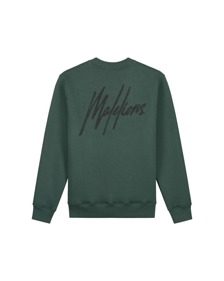 Malelions Sweater Groen heren (MEN STRIPED SIGNATURE SWEATER - MM1-AW24-07.DARKGREEN) - GL Sport (Sluis)