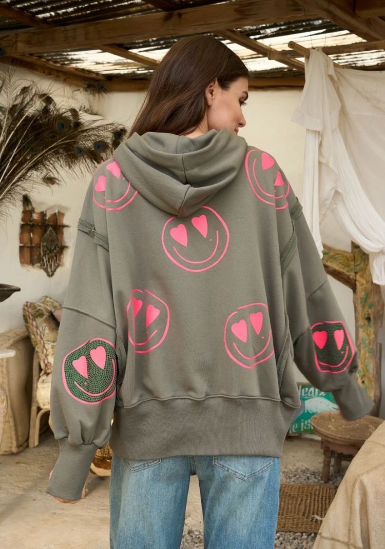 Miss Goodlife Hoodie Olijfgroen dames (HOODIE WIDE HEARTFACE ALLOVER - MG12965.265) - GL Sport (Sluis)