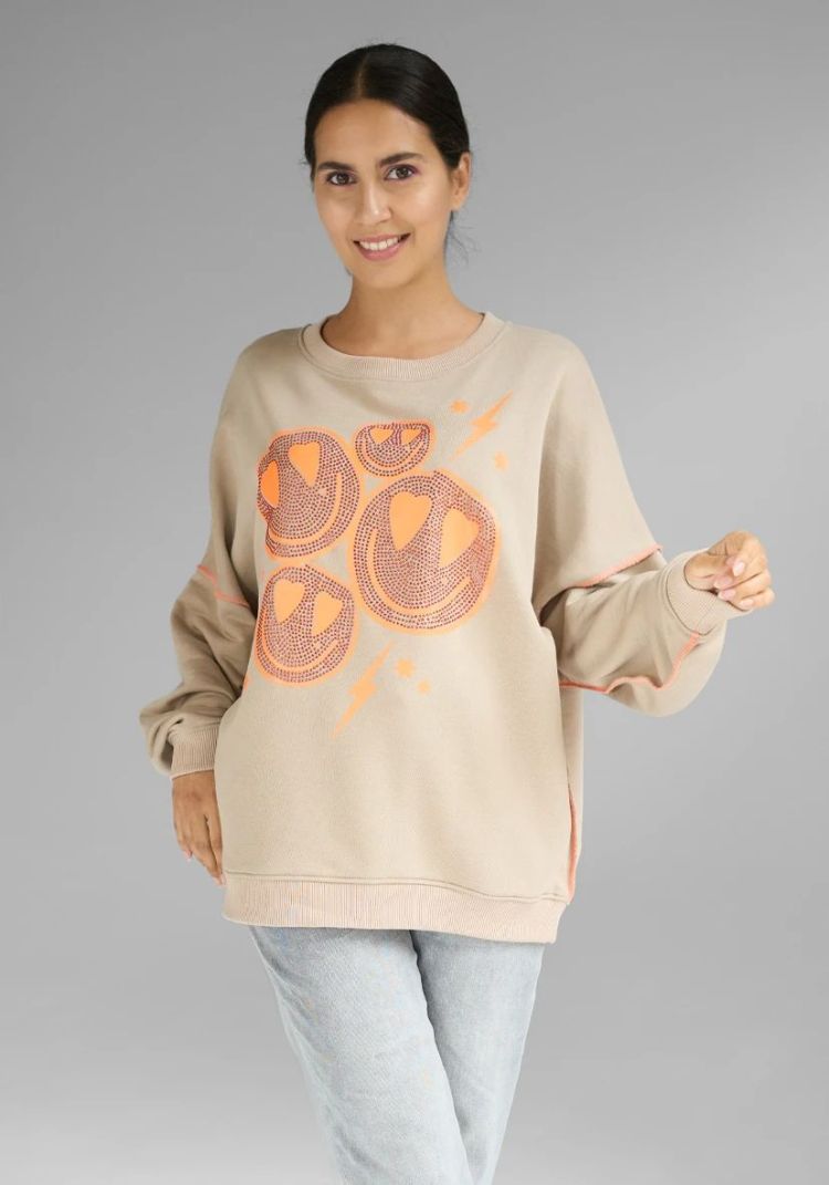 Miss Goodlife Sweater Creme dames (ROUNDNECK FLASHY HEARTFACE STRASS  - MG12934.79) - GL Sport (Sluis)