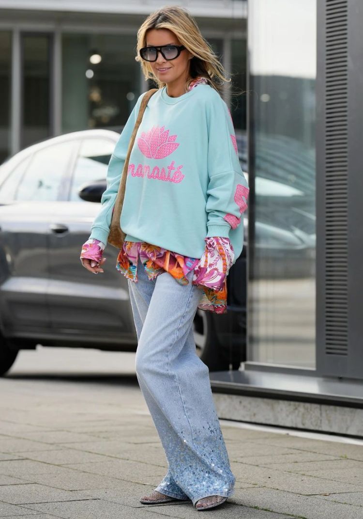 Miss Goodlife Sweater Blauw dames (ROUNDNECK NAMASTE PEACE - MG13593.112) - GL Sport (Sluis)