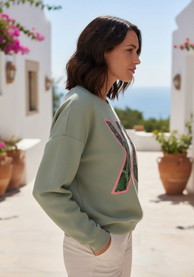 Miss Goodlife Sweater Bruin dames (ROUNDNECK XO PAILLETTE - MG13905.362) - GL Sport (Sluis)