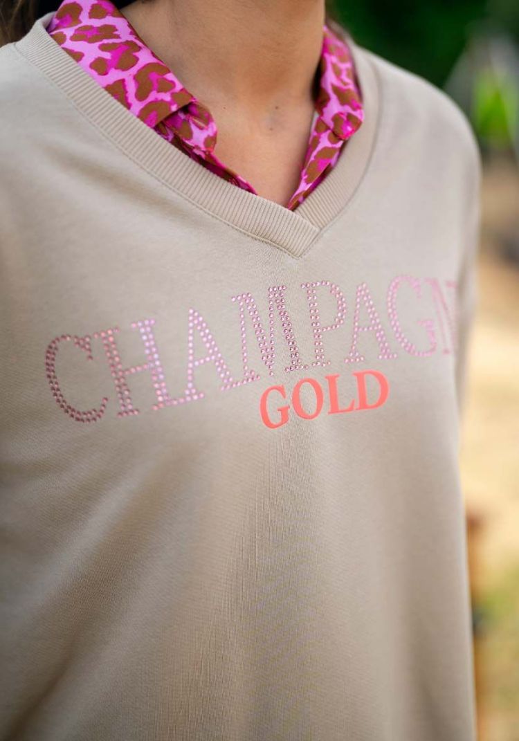 Miss Goodlife Sweater Creme dames (V-NECK CHAMPAGNE GOLD STRASS - MG11215.76) - GL Sport (Sluis)