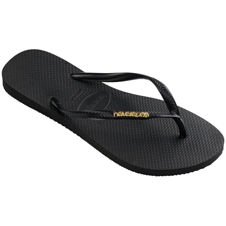 Havaianas Slippers Zwart dames (SLIM LOGO METALLIC BLACK/GOLD - WOMEN - 4119875.1924) - GL Sport (Sluis)