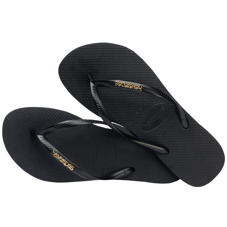 Havaianas Slippers Zwart dames (SLIM LOGO METALLIC BLACK/GOLD - WOMEN - 4119875.1924) - GL Sport (Sluis)