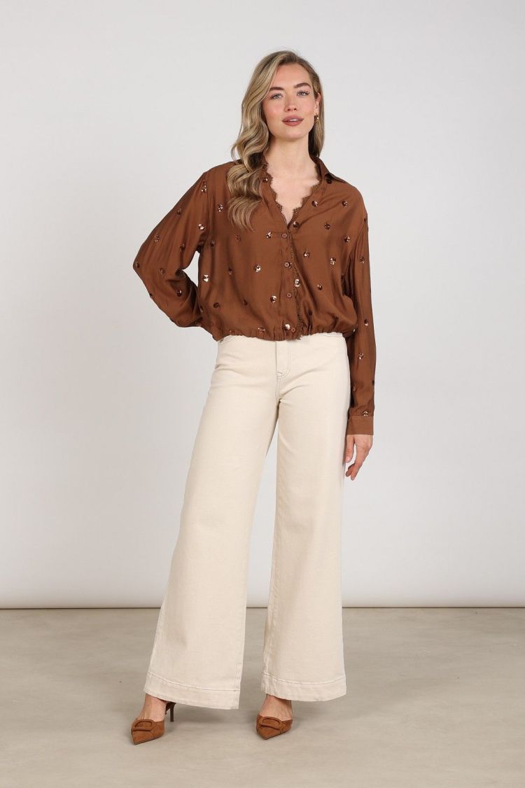 Nukus by Nick Vervoort Blouse Bruin dames (ANIKA BLOUSE PAILLET - ANIKA.BLOUSE.ESPRESSO) - GL Sport (Sluis)