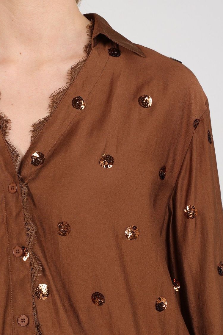 Nukus by Nick Vervoort Blouse Bruin dames (ANIKA BLOUSE PAILLET - ANIKA.BLOUSE.ESPRESSO) - GL Sport (Sluis)