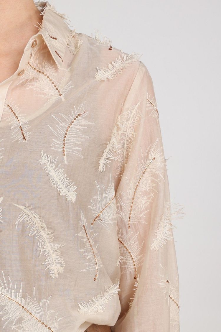 Nukus by Nick Vervoort Blouse Beige dames (AYSHA BLOUSE FEATHERS - AYSHA.BLOUSE.SAND) - GL Sport (Sluis)