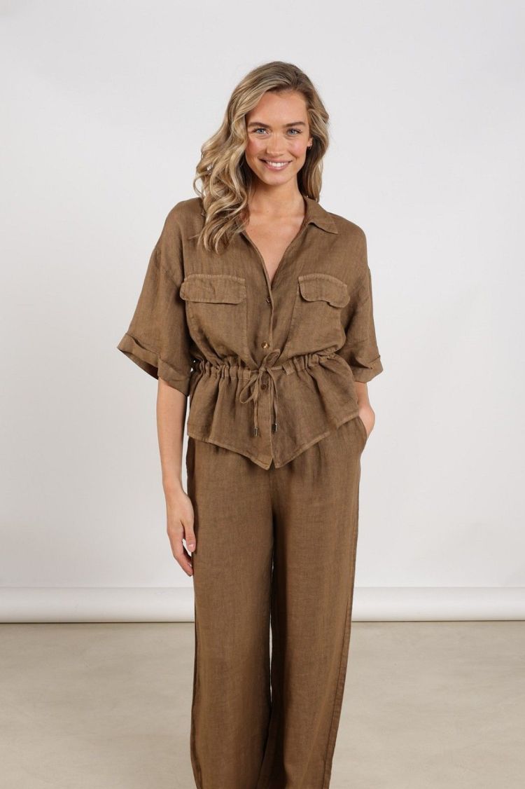 Nukus by Nick Vervoort Blouse Bruin dames (ELMA BLOUSE  - ELMA.BLOUSE.FANGO) - GL Sport (Sluis)