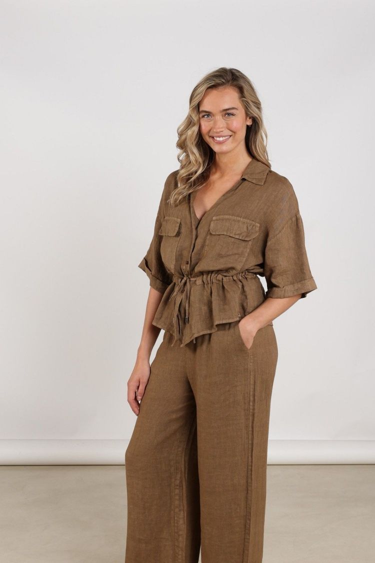 Nukus by Nick Vervoort Blouse Bruin dames (ELMA BLOUSE  - ELMA.BLOUSE.FANGO) - GL Sport (Sluis)