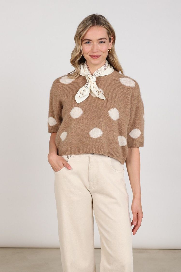 Nukus by Nick Vervoort Pull Taupe dames (LARA PULLOVER DOTS - LARA.PULL.TAUPE) - GL Sport (Sluis)