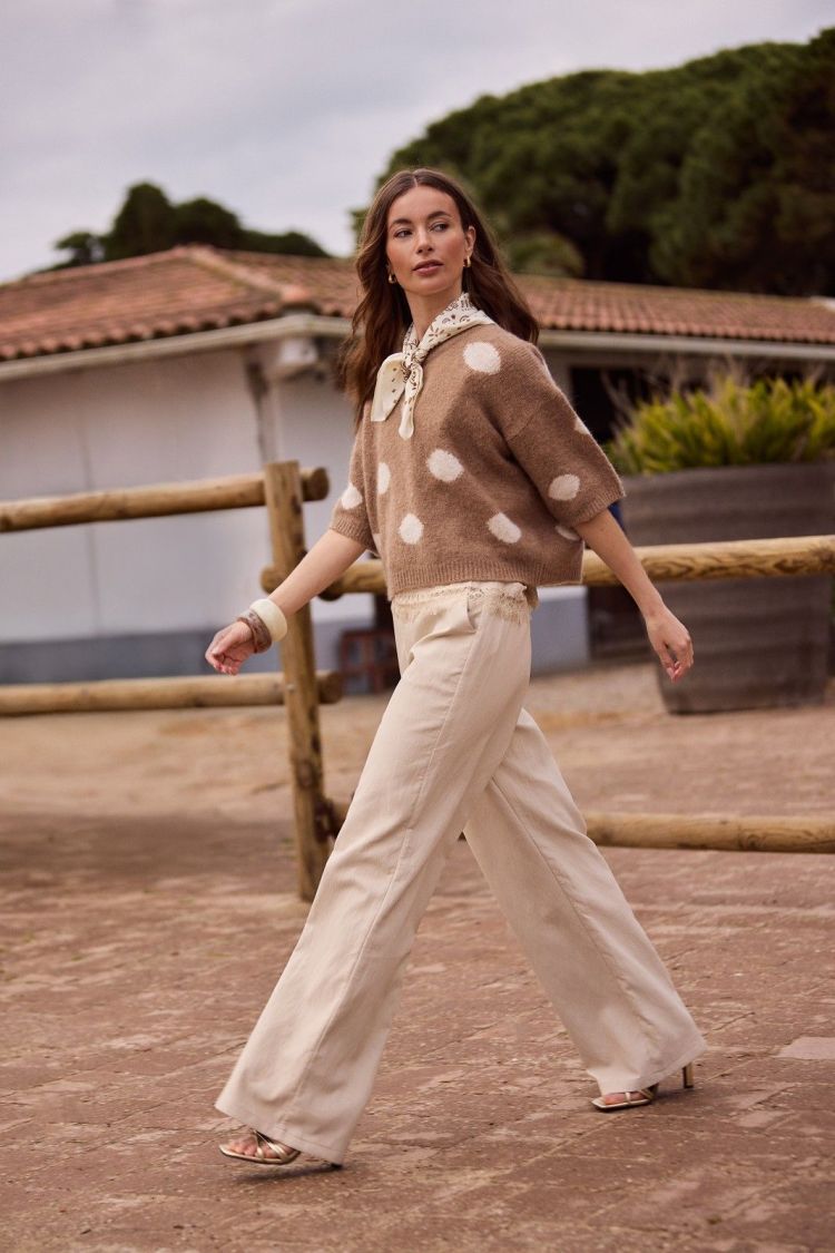 Nukus by Nick Vervoort Pull Taupe dames (LARA PULLOVER DOTS - LARA.PULL.TAUPE) - GL Sport (Sluis)