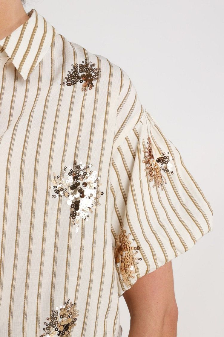 Nukus by Nick Vervoort Blouse Off-white dames (LEIA BLOUSE STRIPE PAILLET - LEIA.BLOUSE.STRIPE) - GL Sport (Sluis)