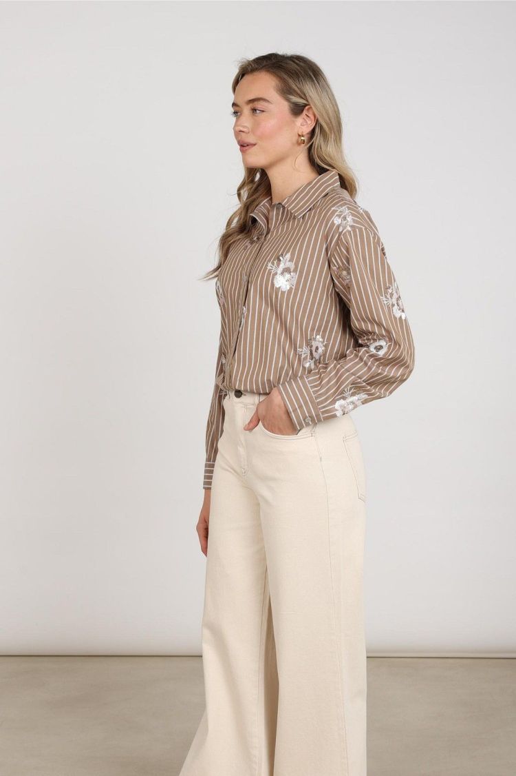 Nukus Blouse Taupe dames (NEWPORT BLOUSE STRIPE FLOWER - NEWPORT.BLOUSE.TAUPE) - GL Sport (Sluis)