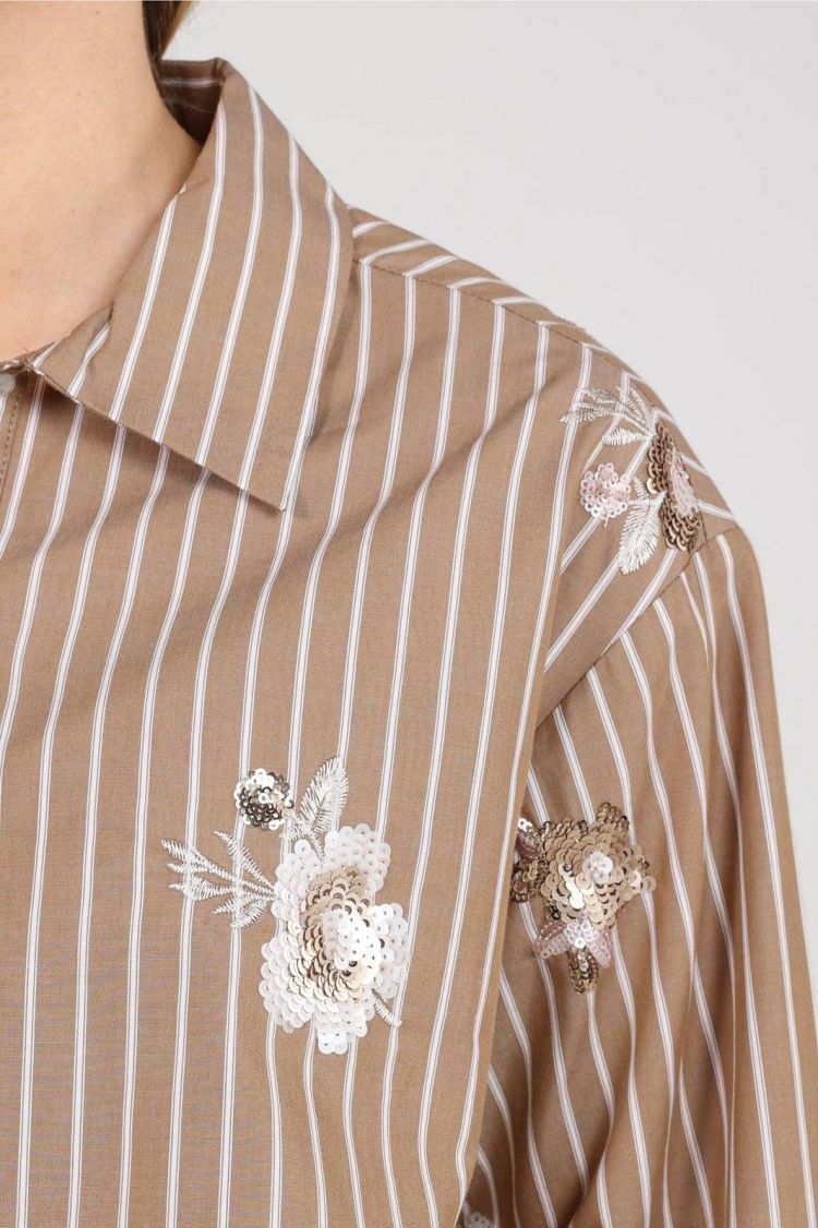 Nukus Blouse Taupe dames (NEWPORT BLOUSE STRIPE FLOWER - NEWPORT.BLOUSE.TAUPE) - GL Sport (Sluis)