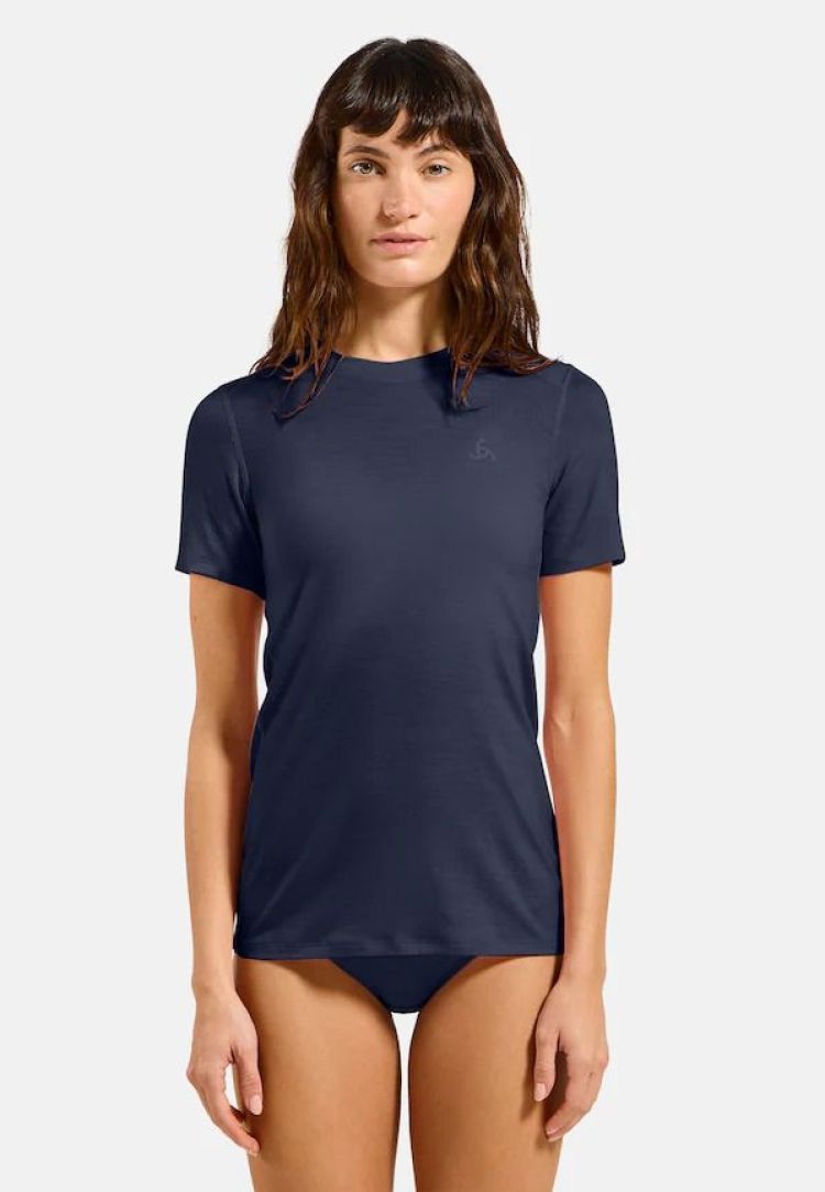 Odlo Thermokleding Blauw dames (TOP CREW NECK SS MERINO - WOMEN - 112061.20386) - GL Sport (Sluis)