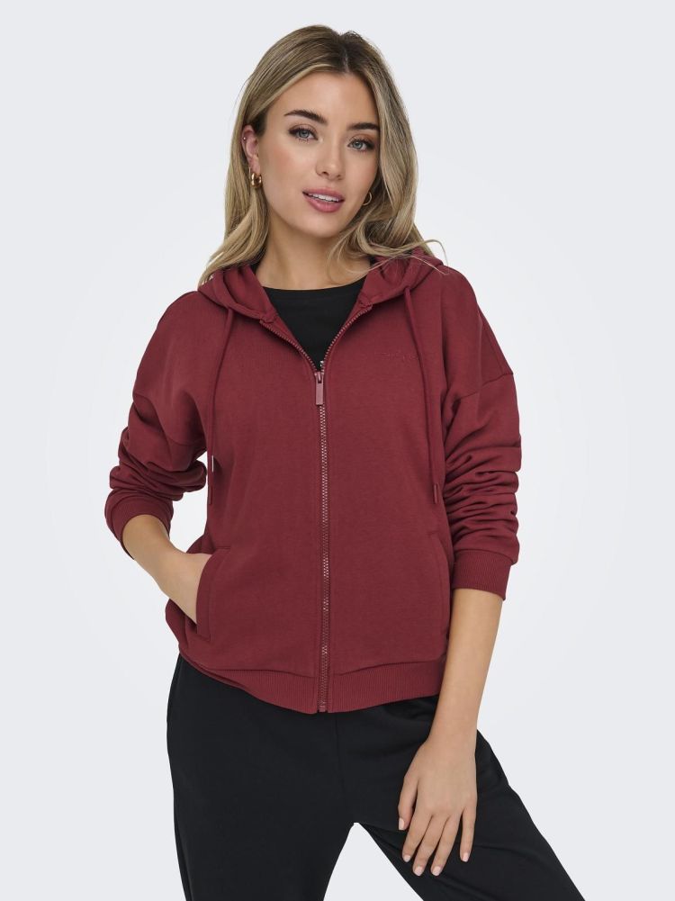 Only Play Vest Rood dames (LUX HW BRUSH FULLZIP LS LOOSE SWEAT HOOD - 15333436.SUNDRIEDTOM) - GL Sport (Sluis)